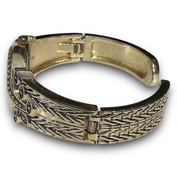 Y2K Vintage Gold Tone Round Face Bangle Cuff Bracelet Watch - Picture 4 of 14